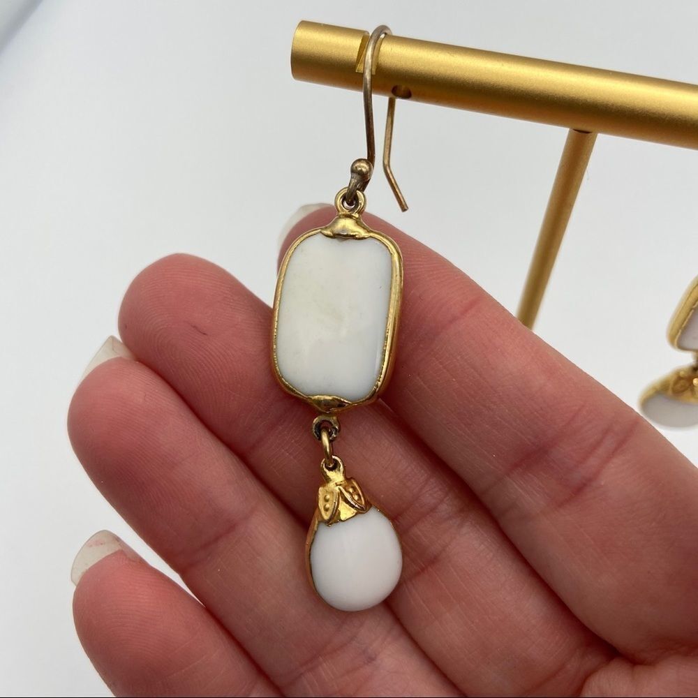 White Stone Dangle Drop Earrings - image 7